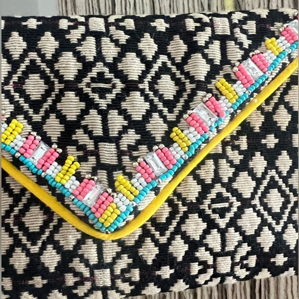 Boutique Clutch Beaded Aztec Southwest Envelope convertible crossbody boho purse - Picture 4 of 5